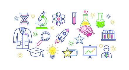 Fototapeta premium Set of Colorful Sketch Style Science and Education Icons.