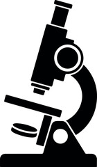 Simple black silhouette of a laboratory microscope on a white background for science and research concepts