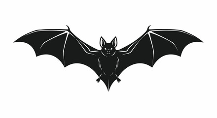 A black silhouette of a bat in flight against a clean white background with outstretched wings.