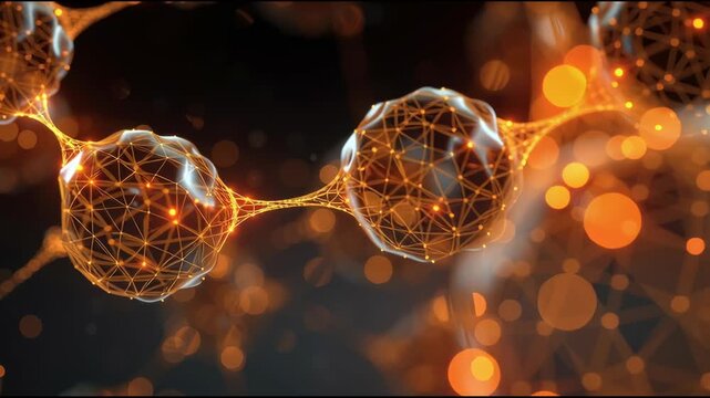 Abstract digital network of connected spheres with glowing orange lines