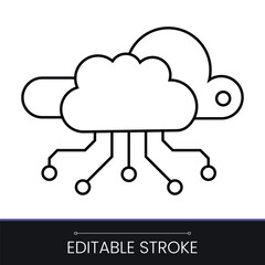 Distributed and interconnected cloud computing data network vector icon.