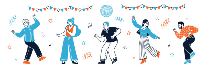 Joyful diverse group dancing at lively celebration