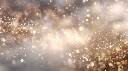 柔らかな光の中に金色の粒子が舞う、美しく幻想的な抽象背景。上品で温かみのあるゴールドの輝きが、ラグジュアリーや祝福、上質な雰囲気を演出する高精細イメージ。／
A dreamy abstract background with floating golden particles glowing in soft light, evoking luxury, celebration
