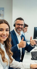 Fototapeta premium Customer service team engaging with clients in a modern office environment during a busy workday