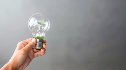 Hand Holding Light Bulb with Small Tree Growing Inside in Eco-friendly Concept