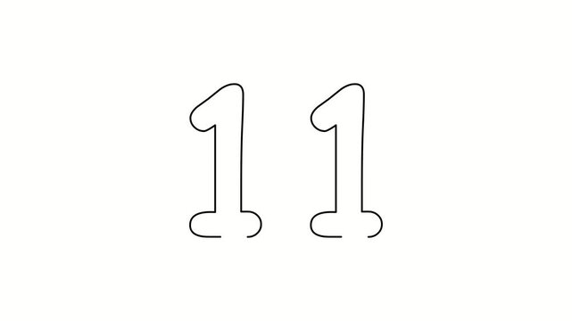 11, eleven date, number object business. One line drawing doodle hand drawn picture. Video 4k  object illustration, minimalism hand drawn sketch design modern new