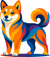 Shiba Inu Dog With Curled Tail Confident Stand In Vibrant Colors