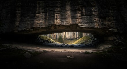 The dramatic overhang of a cliff face.