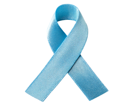Blue ribbon symbol representing awareness and support for various causes including cancer and mental health issues