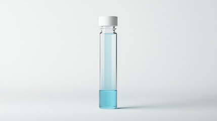 Test tube containing light blue liquid in laboratory setting