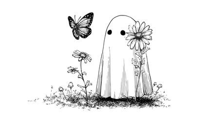 Little Friends Enjoying a Halloween Party doodle style 