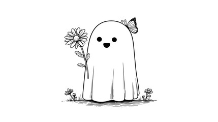 Little Friends Enjoying a Halloween Party doodle style 