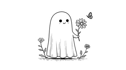 Little Friends Enjoying a Halloween Party doodle style 