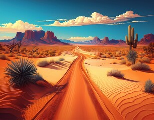 ai generated ai generative sand desert hot dirty road path outdoor arizona western nature landscape background road trip travel adventure explore vibe graphic art
