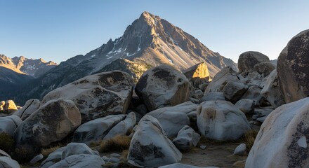 The immense boulders scattered at the base of a mountain.