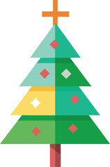 Christmas Tree with Cross Vector Icon for Holiday, Christian, and Religious Celebration