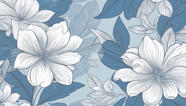 delicate floral outline seamless pattern abstract botanical print in soft blue white for fabric design - Powered by Adobe
