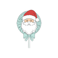 Santa Claus lollipop with cheerful face and festive bow vector illustration for Christmas candy design holiday decoration or seasonal branding content