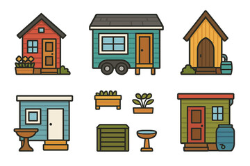 Colorful tiny houses, garden sheds, and outdoor backyard accessories
