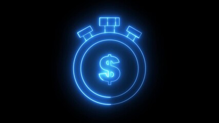 stopwatch minimalist stroke animation ,Animated neon clock with dollar sign illustrating time is money concept ,black background - Powered by Adobe