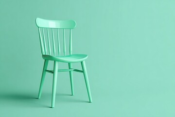 Modern mint green wooden chair on minimal background