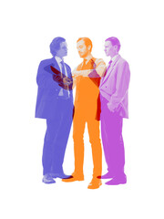Collage of three businessmen discussing project details representing strategy and corporate...