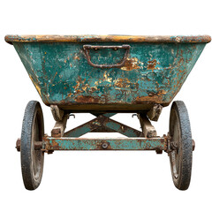 Rusty Wheelbarrow With Two Wheels Isolated on Transparent Background