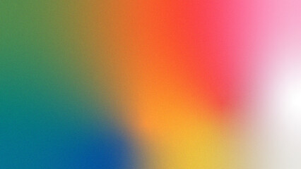 Grainy gradient Retro background noise texture, Green blue orange pink yellow gradient ombre blend, Colorful rainbow neon prism abstract background. Smooth blur texture with soft glow light shimmer