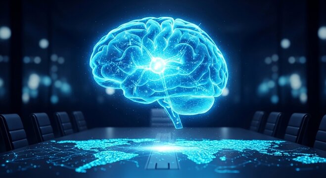 Digital Brain Processing Global Data. AI Technology and Strategic Business Intelligence Concept.