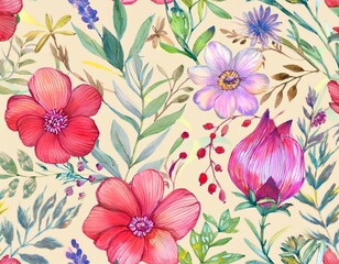 Obraz premium watercolor bloom seamless pattern sketchy botanical art for delicate fabrics and decor