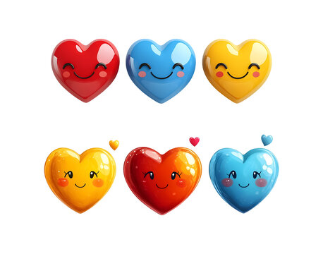 Colorful Hearts isolated on transparent background