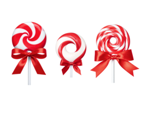 A bright red lollipop and striped candy cane on a white background make a fun, sugary sweet holiday symbol