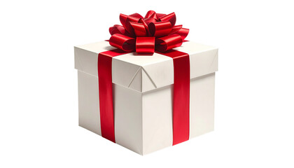 Obraz premium White present with a bright red ribbon and bow against a black background