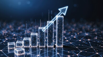 Digital growth chart with upward arrow and network connections