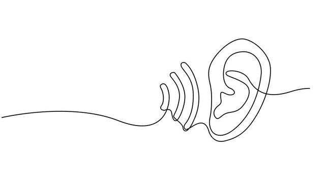 Human ear continuous one line drawing. World deaf day single line concept template, human ear continuous one line drawing animation, Ear self drawing animation with single continuous line. Concept