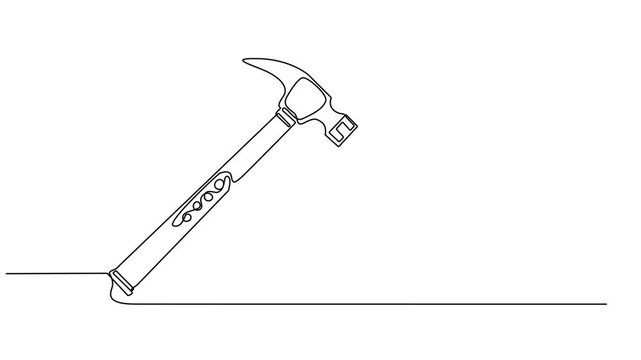 one line drawing of isolated vector object hammer Hammer construction Continuous single one line drawing illustration art vector design, Continuous one line drawing of hammer. One line of hammer.