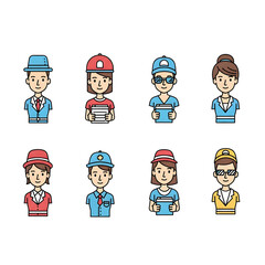 Illustration of diverse group of people in various professions, including teacher, student, worker, and employee isolated on transparent background a colorful and inclusive vector illustration