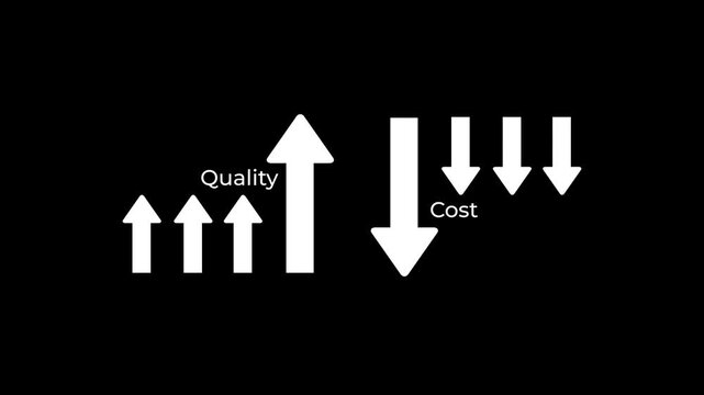 Cost and quality control concept. Person hold virtual cost and quality icons to Improve work efficiency for quality control and company cost reduction. quality with up arrow and cost with down arrow.