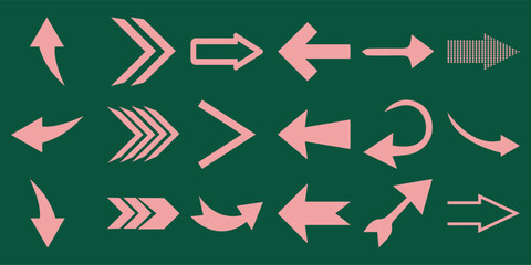 Collection of Pink Arrows on a Dark Green Background