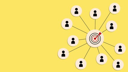 Customer relationship management concept. target icon linked with human icons for customer focus group. Data exchanges development and customer service. neon line background animation. 4k