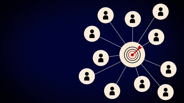 Customer relationship management concept. target icon linked with human icons for customer focus group. Data exchanges development and customer service. neon line background animation. 4k