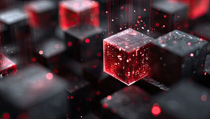 Abstract digital cubes with glowing red circuitry