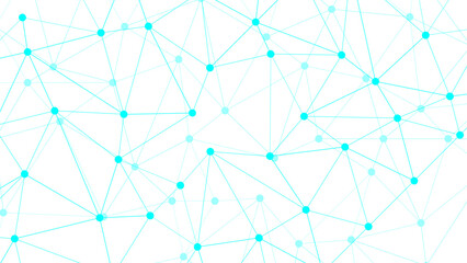 Abstract digital network with interconnected blue nodes and lines on a clean white surface. Geometric web of dots connected by thin linear paths communication, data flow, and digital connection.