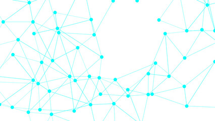Abstract digital network with interconnected blue nodes and lines on a clean white surface. Geometric web of dots connected by thin linear paths communication, data flow, and digital connection.