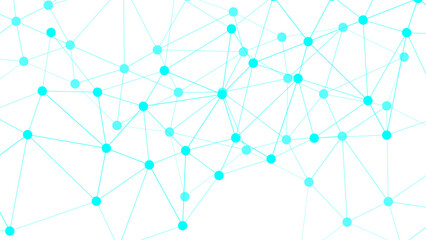 Abstract digital network with interconnected blue nodes and lines on a clean white surface. Geometric web of dots connected by thin linear paths communication, data flow, and digital connection.