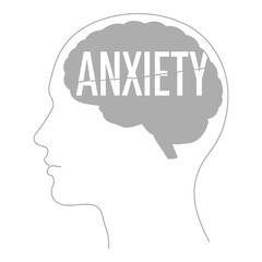 Symbolic representation of anxiety within a human brain outline and profile silhouette