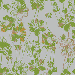 Seamless pattern, hand drawn outline pink Peony flowers on white background