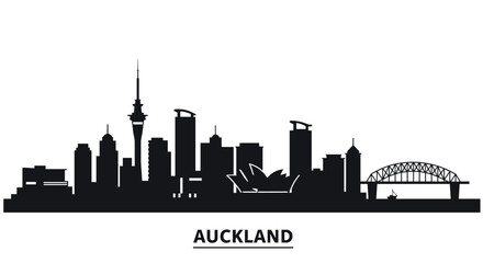 Obraz premium Auckland city skyline silhouette featuring iconic landmarks