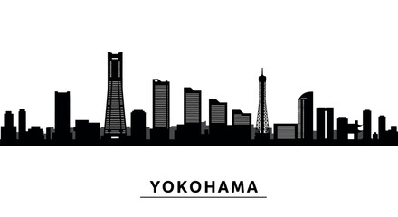 Obraz premium Yokohama city skyline silhouette featuring iconic buildings and tower