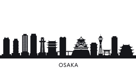 Fototapeta premium Osaka skyline silhouette featuring iconic landmarks and modern architecture